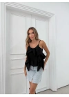 ASKILI VOLANLI BLUZ SİYAH