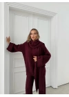 ATKILI SAÇ ÖRGÜ 3LÜ TRİKO TAKIM BORDO