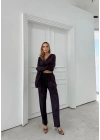 BATİK DESEN KAPÜŞONLU V YAKA BLUZ VE PANTOLONLU İKİLİ MODAL TAKIM MOR