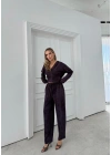 BATİK DESEN KAPÜŞONLU V YAKA BLUZ VE PANTOLONLU İKİLİ MODAL TAKIM MOR