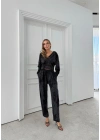 BATİK DESEN KAPÜŞONLU V YAKA BLUZ VE PANTOLONLU İKİLİ MODAL TAKIM SİYAH
