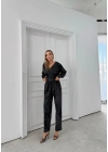 BATİK DESEN KAPÜŞONLU V YAKA BLUZ VE PANTOLONLU İKİLİ MODAL TAKIM SİYAH