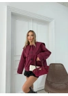 BEBE YAKA DÜĞME DETAY İÇ ASTARLI TRENÇKOT BORDO