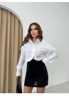 BEL ASİMETRİK DETAY GÖMLEK BEYAZ