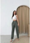 BEL BAĞCIKLI ÇİLEK PANTOLON HAKİ