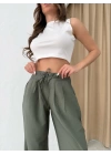 BEL BAĞCIKLI ÇİLEK PANTOLON HAKİ
