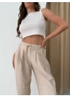 BEL BAĞCIKLI ÇİLEK PANTOLON KREM