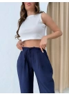 BEL BAĞCIKLI ÇİLEK PANTOLON LACİVERT