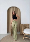 BEL BAĞCIKLI PALAZZO KETEN PANTOLON YEŞİL