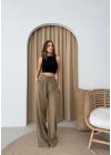 BEL BAĞCIKLI PALAZZO KETEN PANTOLON HAKİ