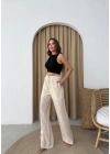BEL BAĞCIKLI PALAZZO KETEN PANTOLON KREM