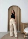 BEL BAĞCIKLI PALAZZO KETEN PANTOLON KREM