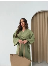 BEL BAGLAMALI BLUZ VE PANTOLONLU KETEN İKİLİ TAKIM HAKİ