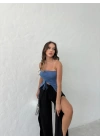 BEL BAĞLAMALI YIRTMAÇLI KETEN PANTOLON SİYAH
