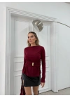 BEL BURGU AKSESUAR DETAY SANDY BLUZ BORDO