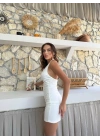 BEL DEKOLTE DETAY AKSESUARLI MİNİ SANDY ELBİSE BEYAZ