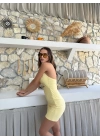 BEL DEKOLTE DETAY AKSESUARLI MİNİ SANDY ELBİSE SARI