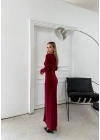 BEL DRAPE AKSESUAR DETAY UZUN SANDY ELBİSE BORDO