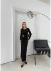 BEL DRAPE AKSESUAR DETAY UZUN SANDY ELBİSE SİYAH