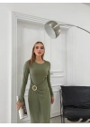 BEL DRAPE AKSESUAR DETAY UZUN SANDY ELBİSE YEŞİL