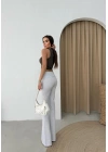 BEL KATLAMA DETAY YARI İSPANYOL PANTOLON GRİ