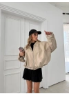 BEL KEMER DETAY DERİ CEKET KREM 3137