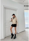 BEL KEMER DETAY DERİ CEKET KREM 3137