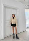 BEL KEMER DETAY DERİ CEKET KREM 3137