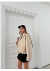 BEL KEMER DETAY DERİ CEKET KREM 3137