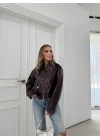 BEL KEMER DETAY DESENLİ FERMUARLI DERİ CEKET BORDO 3131