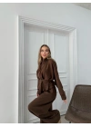 BEL KEMER DETAY FERMUARLI HIRKA VE PANTOLONLU MODAL İKİLİ TAKIM KAHVE