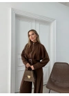 BEL KEMER DETAY FERMUARLI HIRKA VE PANTOLONLU MODAL İKİLİ TAKIM KAHVE