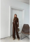 BEL KEMER DETAY FERMUARLI HIRKA VE PANTOLONLU MODAL İKİLİ TAKIM KAHVE