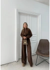 BEL KEMER DETAY FERMUARLI HIRKA VE PANTOLONLU MODAL İKİLİ TAKIM KAHVE