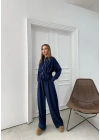 BEL KEMER DETAY FERMUARLI HIRKA VE PANTOLONLU MODAL İKİLİ TAKIM LACİVERT