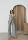 BEL KUŞAKLI YELEK VE PANTOLONLU İKİLİ TAKIM GRİ