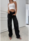 BEL TOKA DETAY BOL KESİM GENİŞ PAÇA BAGGY JEAN SİYAH