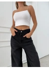 BEL TOKA DETAY BOL KESİM GENİŞ PAÇA BAGGY JEAN SİYAH