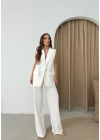 BELİ KEMERLİ YELEK VE PANTOLONLU İKİLİ TAKIM BEYAZ