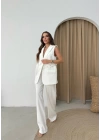 BELİ KEMERLİ YELEK VE PANTOLONLU İKİLİ TAKIM BEYAZ