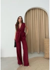 BELİ KEMERLİ YELEK VE PANTOLONLU İKİLİ TAKIM BORDO