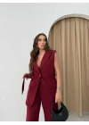BELİ KEMERLİ YELEK VE PANTOLONLU İKİLİ TAKIM BORDO