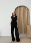 BELİ KEMERLİ YELEK VE PANTOLONLU İKİLİ TAKIM SİYAH