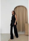 BELİ KEMERLİ YELEK VE PANTOLONLU İKİLİ TAKIM SİYAH