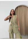 BELİ KEMERLİ YELEK VE PANTOLONLU İKİLİ TAKIM YEŞİL