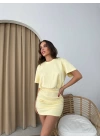 BİSİKLET YAKA ETEK DRAPELİ ELBİSE SARI