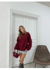 BİSİKLET YAKA OVERSİZE TRİKO KAZAK BORDO