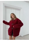 BİYELİ DÜĞME DETAY İÇ ASTARLI TEDDY KABAN BORDO