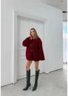 BİYELİ DÜĞME DETAY İÇ ASTARLI TEDDY KABAN BORDO