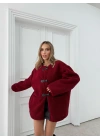 BİYELİ DÜĞME DETAY İÇ ASTARLI TEDDY KABAN BORDO